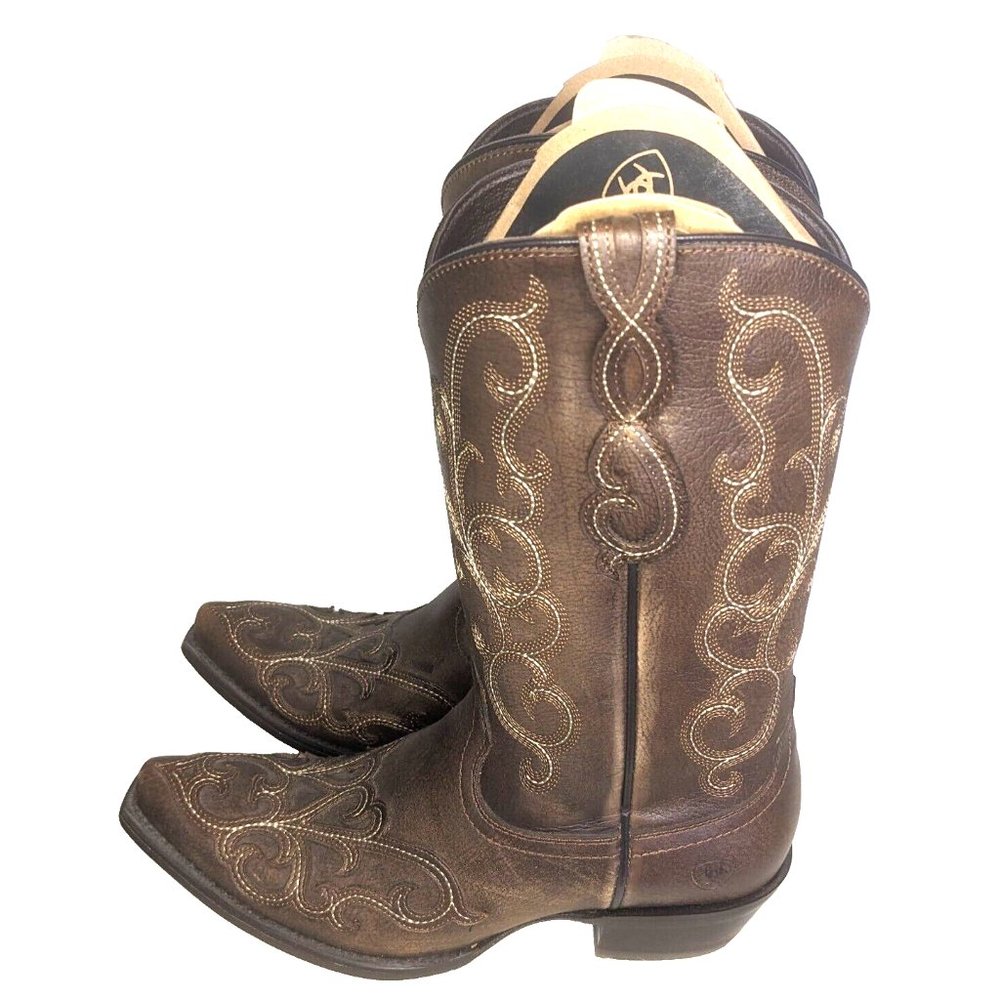 Ariat Womens Rainey Western Boots Brown Leather Mid-Calf Snip Toe Embroidered 8B